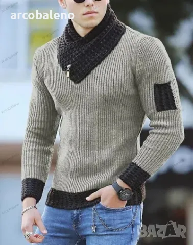 Мъжки ежедневен бизнес пуловер с контрастни цветни шевове, 5цвята , снимка 6 - Пуловери - 47346595