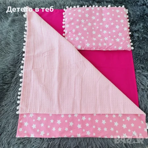 Летен комплект за количка против изпотяване с капитон и памук, розов, снимка 1