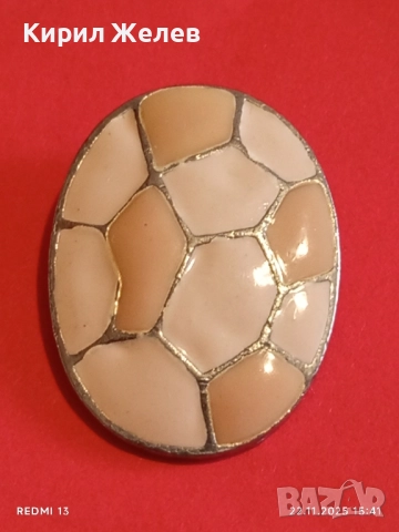 ОВАЛЕН МЕДАЛЬОН с МОЗАЕЧЕН ЕМАЙЛ в ПРАСКОВЕНИ и КРЕМАВИ ТОНОВЕ АРТ БИЖУ 26018, снимка 2 - Колиета, медальони, синджири - 52503334