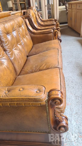 кожена холова гарнитура 3+1+1, снимка 7 - Дивани и мека мебел - 50700242