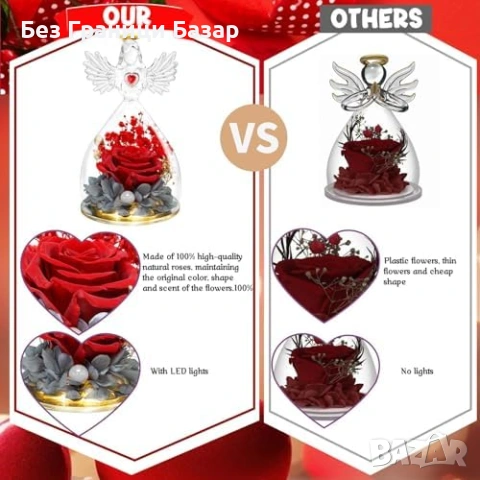 Нова Истинска консервирана роза ангел с осветление и подаръчна кутия, снимка 6 - Декорация за дома - 53154475