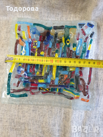 Стъклен дизайнерски съдсъд от цветно релефно  стъкло, снимка 4 - Антикварни и старинни предмети - 44911552