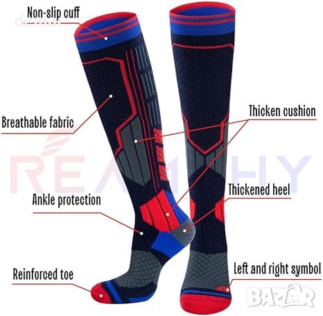 Компресиращи ски чорапи от мериносова вълна Reamphy, 39-42, снимка 3 - Зимни спортове - 43126581
