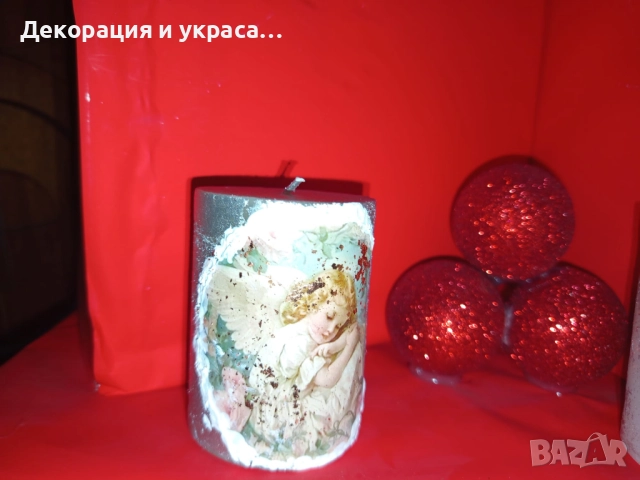 Коледни свещи триптих  на ангелска тематика с декупаж, снимка 7 - Декорация - 52592775