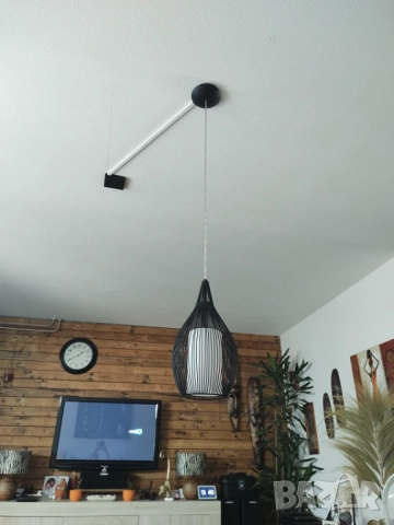 EGLO Razoni Pendant Lamp – Висяща Черна Лампа от Стомана и Сатенено Стъкло, E27, Пендел!, снимка 4 - Лампи за таван - 52123448
