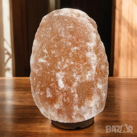 Солна лампа / Лампа от хималайска сол с дървена основа - 3 размера, снимка 7 - Настолни лампи - 53499225