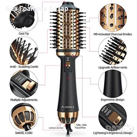 Нова Луксозна Четка за Коса PLAVOGUE T02 - Лека, Универсална за Всеки Стил