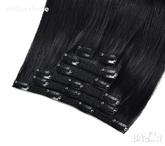 100% Естествена права коса 45см - 70 грама , 7 реда Клипс - Remy -, снимка 3 - Аксесоари за коса - 49259028