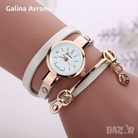 Стилен дамски,кварцов часовник гривна Swiss made-верижка от естествена кожа.