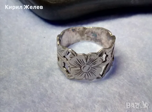 СТАРИНЕН РЪЧНО ФЛОРАЛНО ОРНАМЕНТИРАН СРЕБЪРЕН ПРЪСТЕН ВИСОКА ПРОБА СРЕБРО МАЙСТОРСКА РАБОТА 50066, снимка 6 - Антикварни и старинни предмети - 50335652