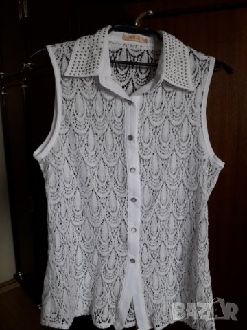 Дамска риза без ръкав от бяла дантела, снимка 1 - Ризи - 28905442