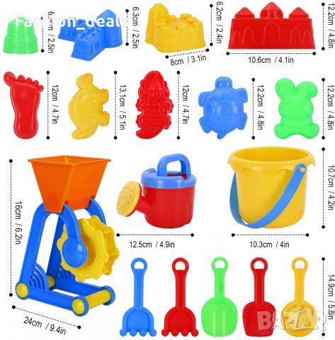  Нов комплект 19 плажни детски играчки за строене на пясъчен замък 3г+, снимка 2 - Други - 33673766
