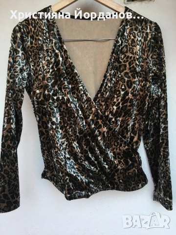 Леопардов десен блуза с отворено деколте, снимка 7 - Блузи с дълъг ръкав и пуловери - 52366159
