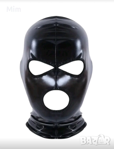 Черна маска от еластична еко кожа , снимка 4 - Шапки - 52138468