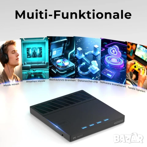 Външно CD/DVD Blu-ray записвачка 4 USB 3.0/Type-C и 2 SD карти за лаптоп Linux Windows Mac OS, снимка 6 - Друга електроника - 51006904