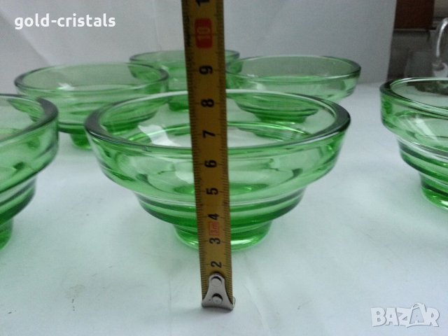 Стари стъклени купички зелено стъкло , снимка 3 - Антикварни и старинни предмети - 34804553