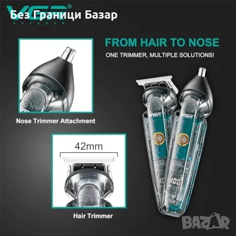 Нов Мъжки Тример за Брада, Мустаци и Нос VGR, USB-C, LED, 180 Мин, IPX6, снимка 5 - Електрически самобръсначки - 49450831