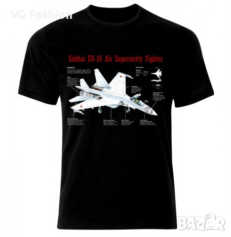 Мъжка Тениска Изтребител Русия Sukhoi Su-35 Air Fighter Aircraft Jet Luftkampf Flugzeug Blueprint , снимка 1 - Тениски - 28312990