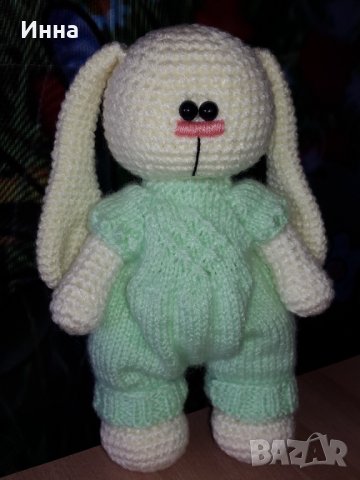 Плетена играчка Заек-Беби, Плетени, ръчно изработени, прекрасен подарък, снимка 4 - Плюшени играчки - 38318925