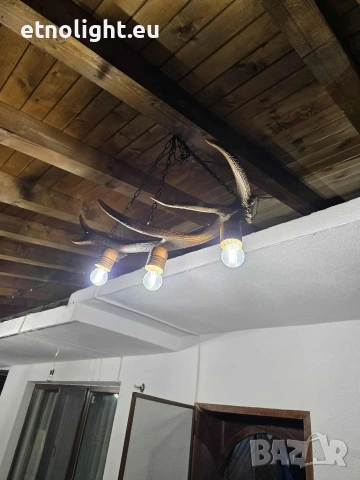 Ръчно изработени полилеи от паднали еленови рога с ръчно изработени дървени чашки , снимка 9 - Полилеи - 53441754