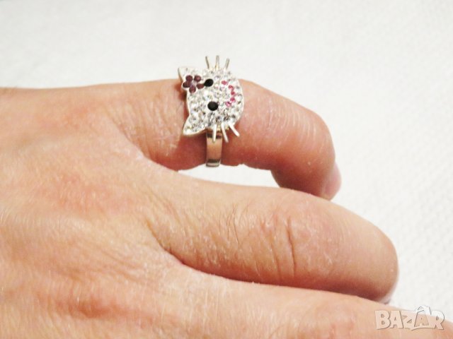 Дамски сребърен пръстен нежен и красив със сладко котенце, котка сребро, снимка 5 - Пръстени - 32467292