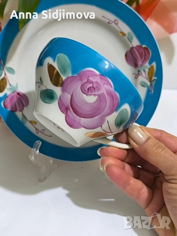 Руски порцелан Дулево двоен сет за чай , снимка 4 - Чаши - 51673945