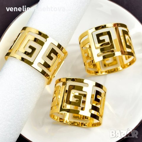 Комплект 6 броя пръстени за салфетки от плат златист цвят , снимка 3 - Други - 43891669