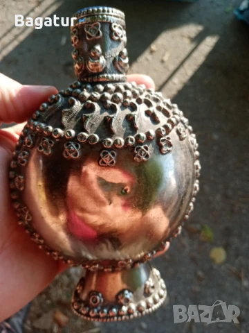 Стар флакон,шише,бебешка пудра,помада,голямо,мелхиор, кахл, снимка 8 - Антикварни и старинни предмети - 50829973