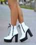 Боти на ток - бяла кожа с черно ходило, снимка 2