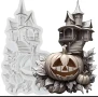 Хелоуинска къща с тиква Хелоуин Halloween силиконов молд форма фондан гипс декор украса, снимка 1