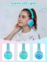 Детски Bluetooth слушалки RIYO с цветни LED светлини, ментово зелено, снимка 4