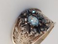 Стар дамски сребърен пръстен с аквамарин и малки бели сапфири, снимка 5