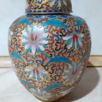 Cloisonne Клоазоне стара ваза буркан бронз клетъчен емайл, снимка 3 - Антикварни и старинни предмети - 43202532
