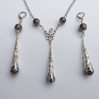 Разкошен комплект бижута с камъни Хематит и богати орнаменти в цвят сребро, снимка 1 - Бижутерийни комплекти - 33608565