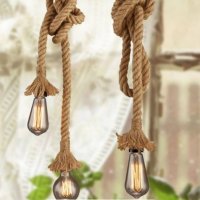 Декоративно висяща стилна лампа от конопено въже , снимка 1 - Декорация за дома - 43792819