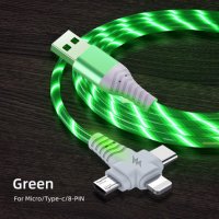 Светещ кабел за зареждане 3 в 1  micro USB, Type C, Lightning (8-pin), снимка 3 - USB кабели - 39971314