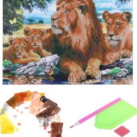 Лъвове семейство лъв 5D диамантен гоблен картина мозайка за направа по схема с камъчета, снимка 4 - Гоблени - 32691415