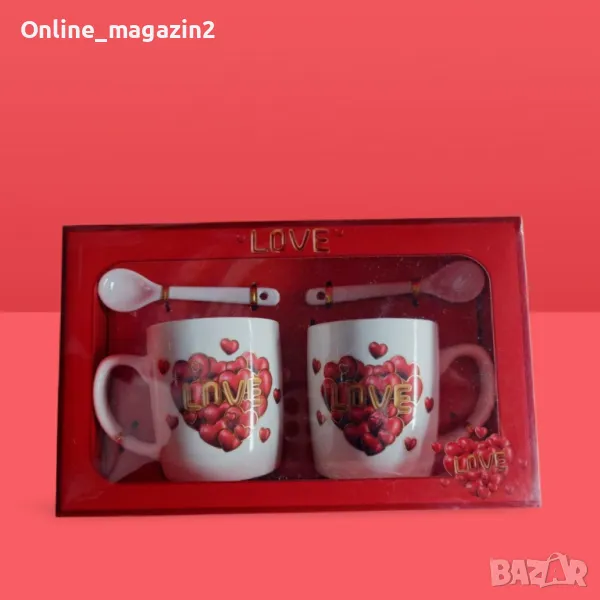 Комплект за двама с 2 порцеланови чаши и 2 лъжички, снимка 1