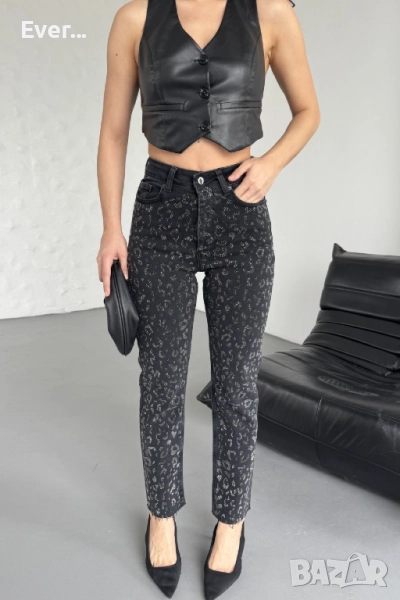 Дънки с камъни mom fit , снимка 1