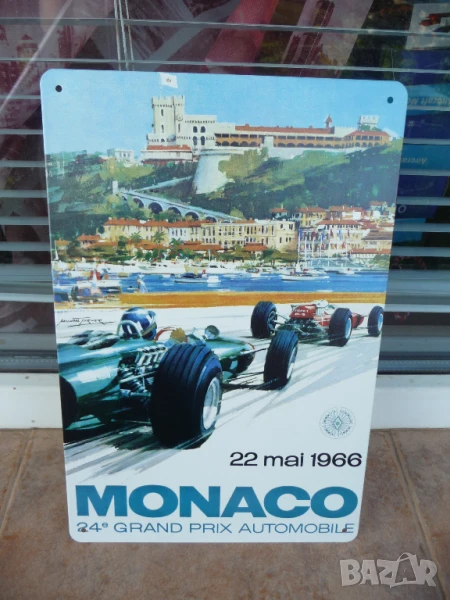 Метална табела кола Monaco 1966 рали формула 1 Gran Prix улици плажове публика, снимка 1