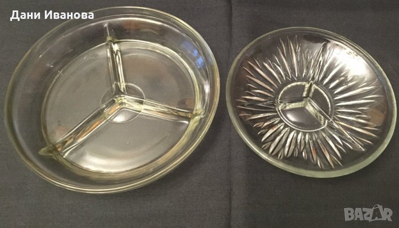 2 бр. стъклени чинии с 3 отделения за ордьоври, снимка 1