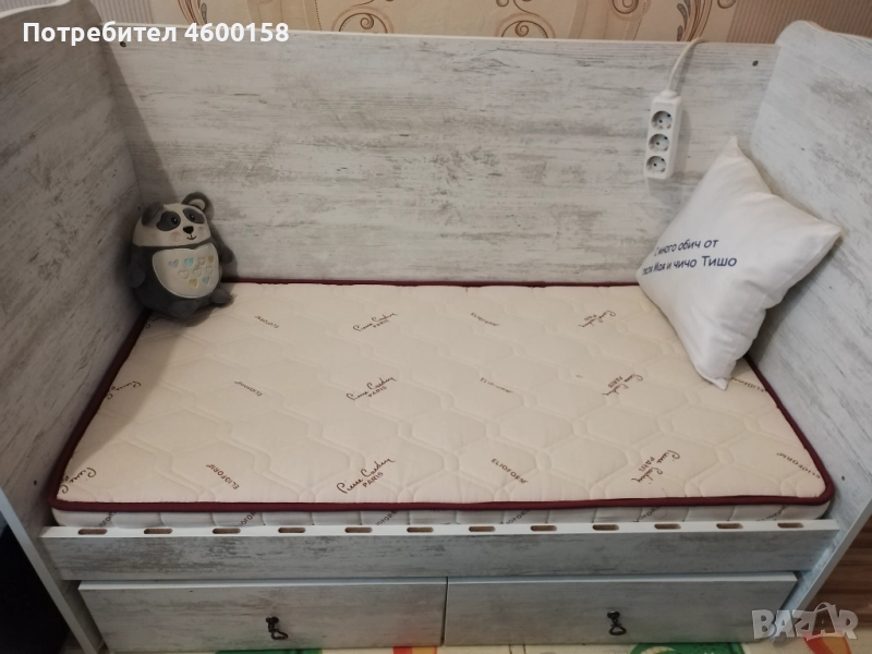 Детско дървено легло с функция люлка+матрак 60/120, снимка 1