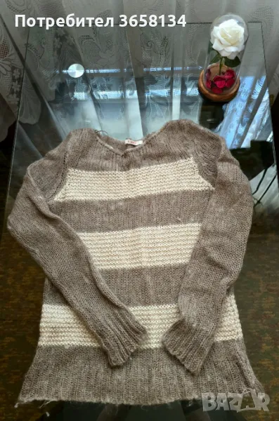 Дамски пуловер с дълъг ръкав в бежов цвят, снимка 1