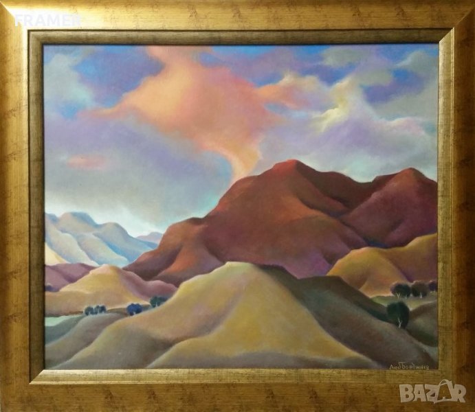 Любен (Любо) Бояджиев 1914 - 2003 Червеният облък 2003г. Пейзаж, снимка 1