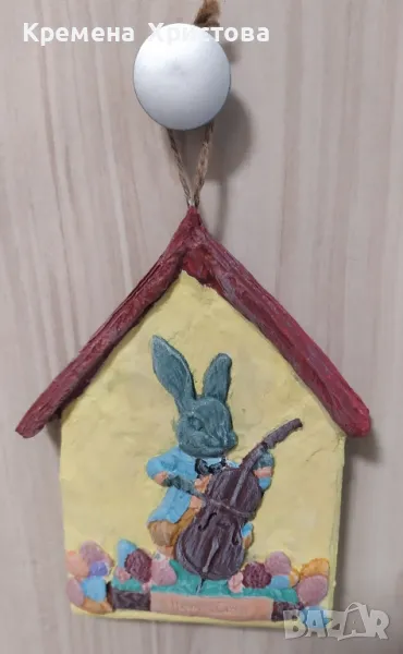 Декорация за Великден -Зайче свири на цигулка , снимка 1