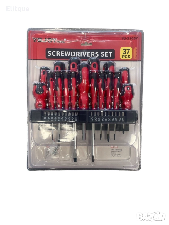Комплект отвертки и битове с държач 37 части, черни/червени, снимка 1