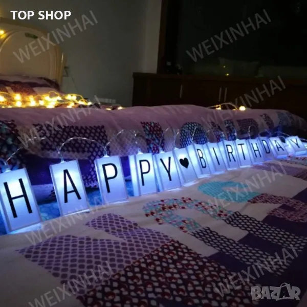 Светлинна верига от 20 кутиики + букви и цифри Seddex LED, снимка 1