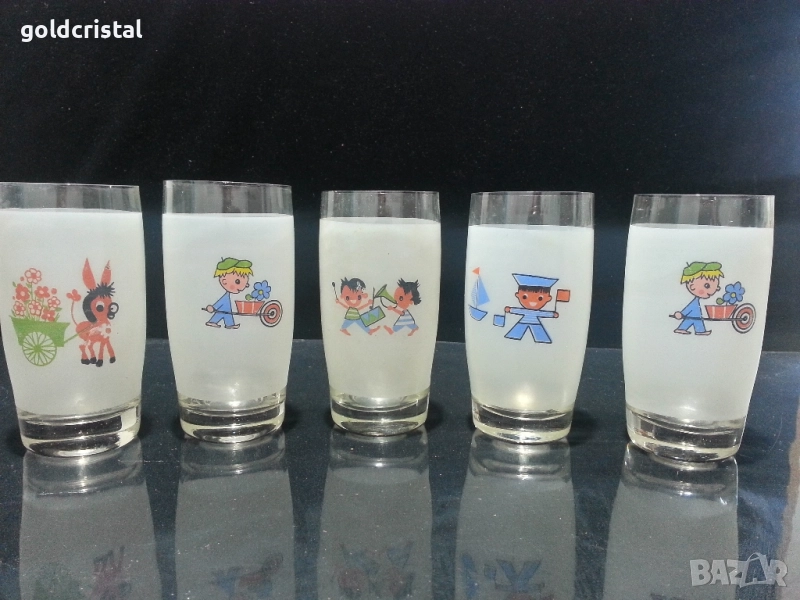 стари стъклени чаши детски мотиви , снимка 1
