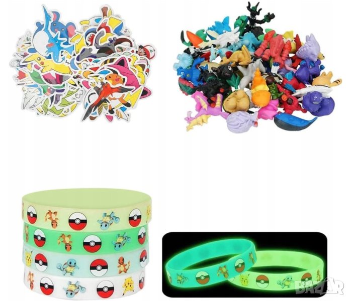 Комплект фигурки на покемони, стикери и гривни, снимка 1