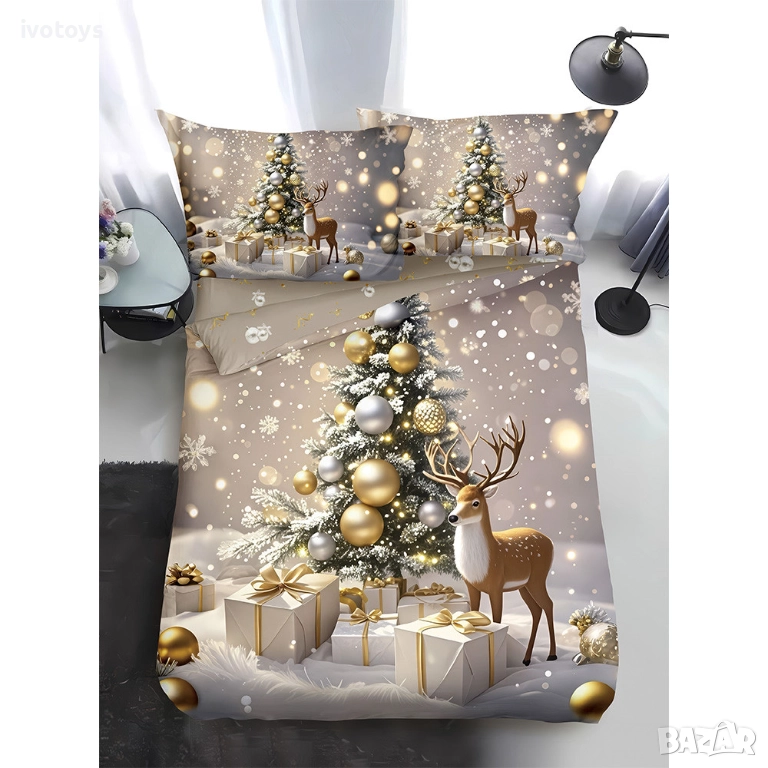 Двулицево коледно спално бельо, размер за приста (Реално изображение), 4 части - WS18769, снимка 1